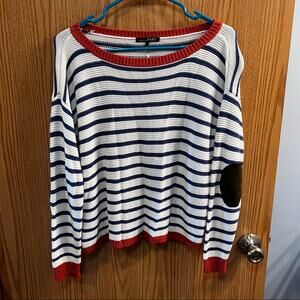 Lemon Tart Kienna Striped Nautical Knit Sweater w/ Elbow Patches Size Medium